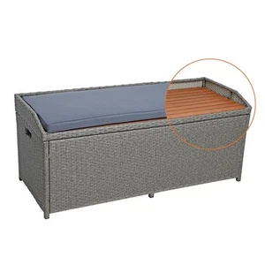 Sitzbank Gartenbank mit Auflagenbox Rattan Kissentruhe Polyrattan Bank Grau-Mix - Bild 1 von 12