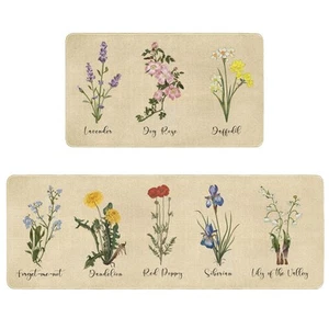 Vintage Wildflowers Kitchen Mat Set of 2,Floral Farmhouse Kitchen Rugs and Ma... - Picture 1 of 7