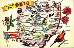 Greetings from OHIO Illustrated Map unused Postcard - Picture 1 of 2