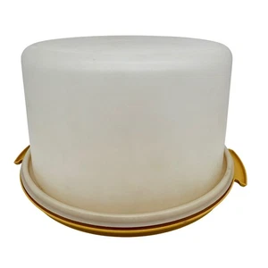 Vintage Tupperware Cake Taker Carrier 11" Base Lid Harvest Gold Yellow Round - Picture 1 of 9