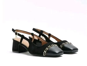 River Island Sling Back Low Block Heel Court Shoes - Picture 1 of 7