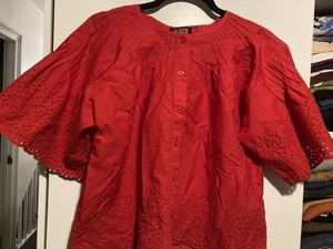 J.CREW Damen Rot Jolie Ösen Baumwolle Popeline Puffärmel Top Gr. XS Oversize - Bild 1 von 10