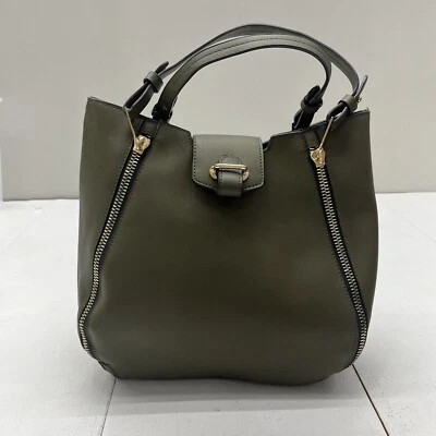 Yoki 绿色单肩包钱包金色五金 4 口袋对比条纹衬里手提包 — 第 1/4 张图片