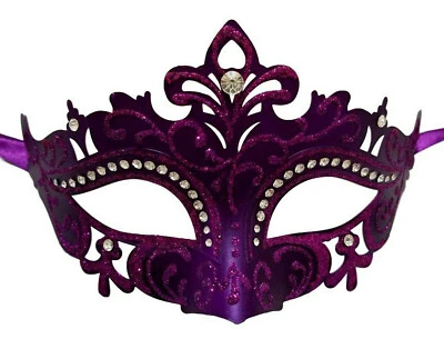 Purple Laser Cut Mardi Gras Princess Crystal Masquerade Mask - Image 1 of 3