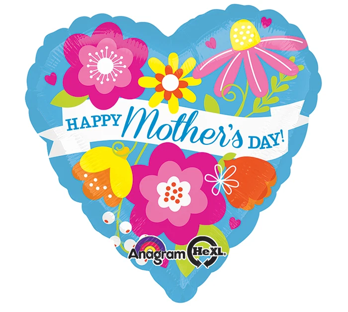 Heart Shaped Happy Mother's Day 28" Foil Mylar Balloon Light Blue Flower Large - Image 1 of 1