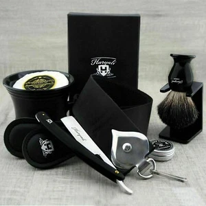 Complete Classic Shaving Set Straight Razor Badger Brush Customized Name - Picture 1 of 1