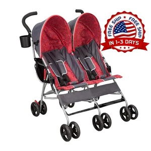 Cochecito Doble Para Bebés Hermanitos Gemelos Plegable Compacto Color Gris NUEVO - Picture 1 of 8