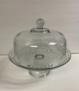 NIB Anchor Hocking Canton Company Ribbed Cake Plate with Clear Glass Dome - Picture 1 of 8