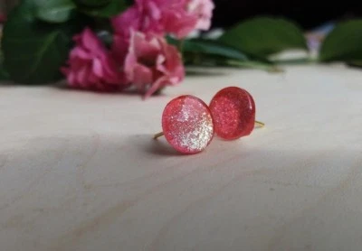 Ohrstecker Orange Gold Cabochon Glitzer Glas Handgemacht Ohrringe Nickelfrei 20 - Bild 1 von 4