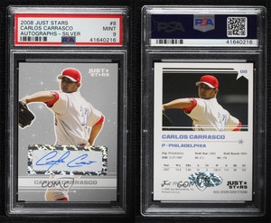 2008 Just Minors Stars Silver Edition /10 Carlos Carrasco #08 PSA 9 MINT Auto