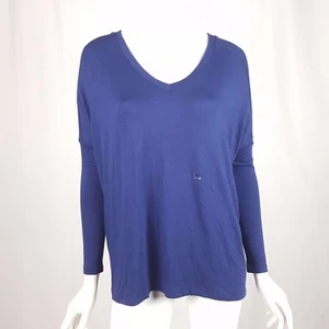 Express Top Damen Größe XS 3/4 Arm Oversize High Low V-Ausschnitt Stretch Blau Neu - Bild 1 von 6