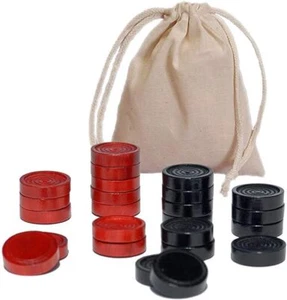 24 Pcs Stackable Wooden Checker Pieces with Drawstring Cloth Storage Bag - Picture 1 of 1