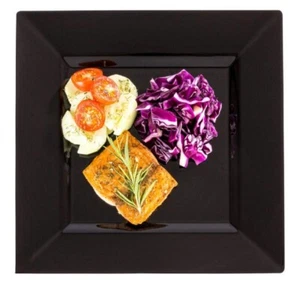 30 Square Plastic Black Dinner Plates (18cm) For Events Etc,disposable/reusable - Picture 1 of 7