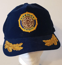 Vtg American Legion Blue Strap Back Hat Embroidered Gold Branches Velour Velvet 