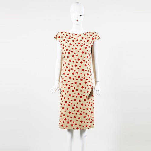 Abito VALENTINO Boutique vintage beige chiaro rosso a pois midi taglia 10