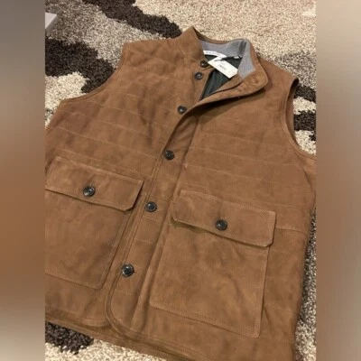 Peter Millar Crown Full-Zip Quilted Insulated Suede Vest, NWT - Men’s Med - $895 - Image 1 of 4