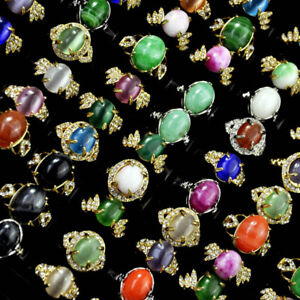 30pcs Wholesale Mixed Lots oval opal cat's Stone Stainless Steel Lady's Rings