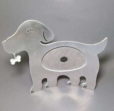 "Figura de perro cachorro de metal plateado marco de fotos independiente curvo 9"" X 8""" Foto 1 de 4