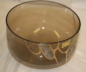 Vintage Egermann Modern Smoked Glass Bowl - 24k Gold Czech Bohemian - Picture 1 of 2