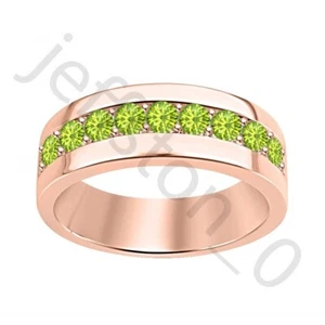 0.45 Ctw Lab Created Peridot 14K Rose Gold Over Wedding Band Men's Ring - Picture 1 of 5