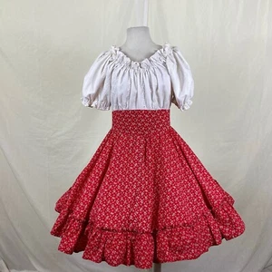 Vestido de Baile Cuadrado Rojo Floral Blanco Ojales Vintage Volantes Bustilla - Imagen 1 de 11