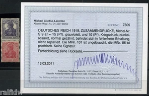 Dt. Reich Germania 1919 Zusammendruck gute Farbe Michel S 9 fa Befund (S5256) - Picture 1 of 1
