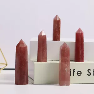 Varita de cuarzo obelisco de cristal de fresa de 6~9 cm con punto de torre tratamiento Reiki - Imagen 1 de 19