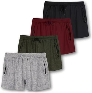 4 Pack: Womens Active Athletic Performance Dry-Fit Shorts with Zipper Pockets (A - Picture 1 of 12