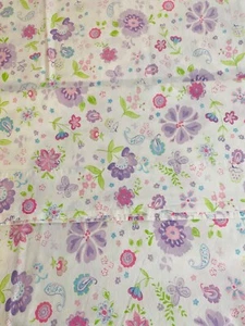 Pottery Barn Kids Garden Party Purple Twin Flat Sheet Paisley Floral Multicolor - Picture 1 of 10