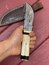 8”Handmade DamascusSteel Fixed Blade w/ bone handle and leather sheath ZH 12