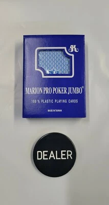 Marion Pro Poker 100% Plastic Playing Cards (Blue/Jumbo) with 2" Dealer Button - Image 1 of 3