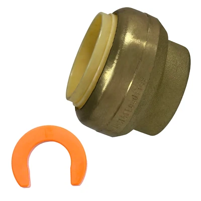 1 Pc XFITTING 1" Push Fit Cap w/ 1 Clip, Push to Connect End Cap Plug, Brass