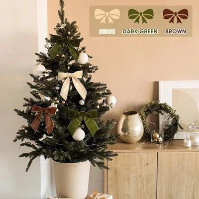 Juego de 24 piezas de arcos de Navidad de terciopelo cinta rústica de 4,72 pulgadas corona de árbol decoración de regalo Foto 1 de 4