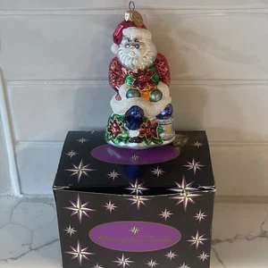 2000 Radko GREENHOUSE GREETINGS Santa Pointsettias CHRISTMAS ORNAMENT A2 - Picture 1 of 7