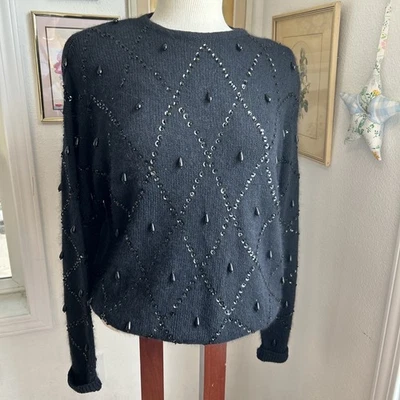 Karen Scott, Suéter Adornado Talla L, Mezcla de Seda Cuentas Vacaciones Bruja  Foto 1 de 4