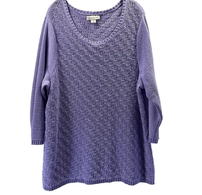 Женский свитер Coldwater Creek 3X однотонный фиолетовый вязаный крючком рукав 3/4 туника - Изображение 1 из 4