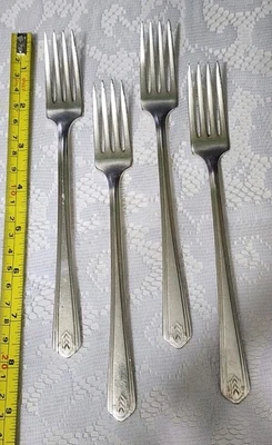 LOTE DE 4 HORQUILLAS ONEIDA VINTAGE c1930 CHEVRON PATRÓN PARRILLA O VIANDE 🥩  Foto 1 de 4