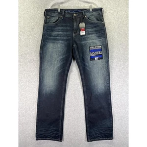 Affliction Grant Jeans Men 34x33 Tulsa Straight Leg Police Patch Standard Denim - Picture 1 of 10