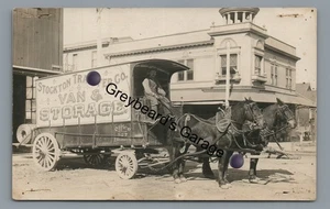 RPPC Wie Ist! Von Pferden gezogener beweglicher Lieferwagen STOCKTON CA Kalifornien Echtfoto Postkarte - Bild 1 von 2