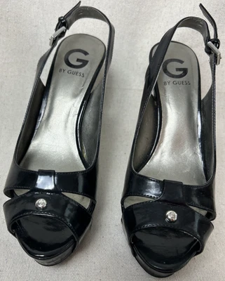 GUESS Black Patent feel Peep Toe Platform Heels – Size 8.5M – Pre-Owned - Image 1 of 4