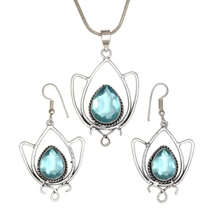 Topaz Blue Pendant Sky Earrings Set  Sterling Jewelry  Ring Earring - Bild 1 von 12