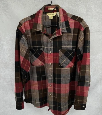 St John’s Bay Big Mac Flannel Men’s Sz L Red Brown Plaid Workware Cowboy - Image 1 of 4