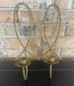 Paar Vintage gedrehte Messing Wand Kerzenleuchter Loop Design Hollywood Regency MCM - Bild 1 von 10