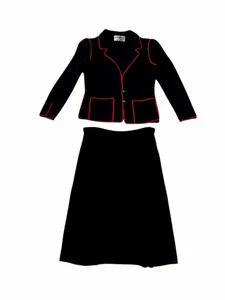 Vintage Adolfo Jacke & Rock Anzug SMALL schwarz mit roten Akzenten Falten Saks Fifth Ave - Bild 1 von 9