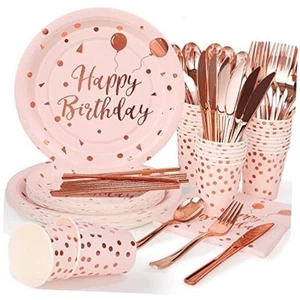 Rose Gold Birthday Plates and Napkins Party Supplies Pink Party Plates for - Picture 1 of 7