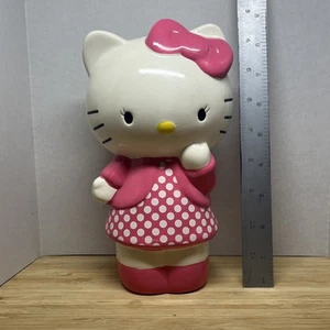 Hello Kitty 8" Coin Bank Sanrio Pink white Polka Dot Dress - Picture 1 of 7