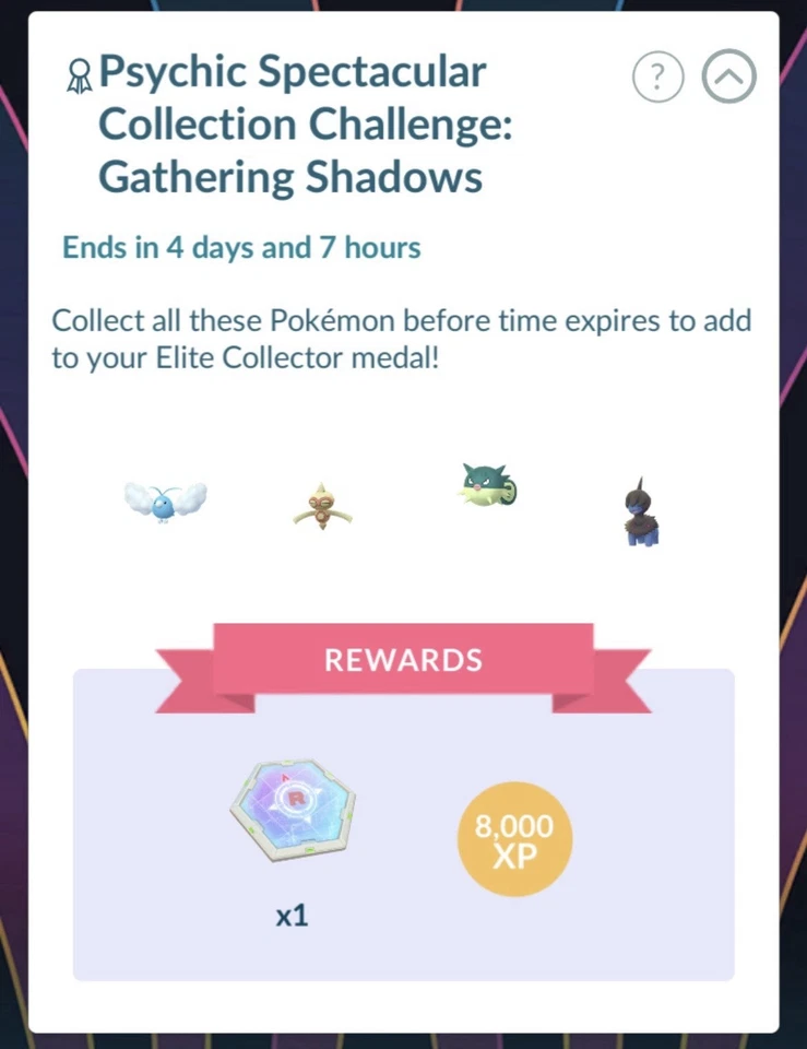 Psychic Spectacular Collection Challenge : Gathering Shadows Task ✅ Pokemon Go - Image 1 of 1