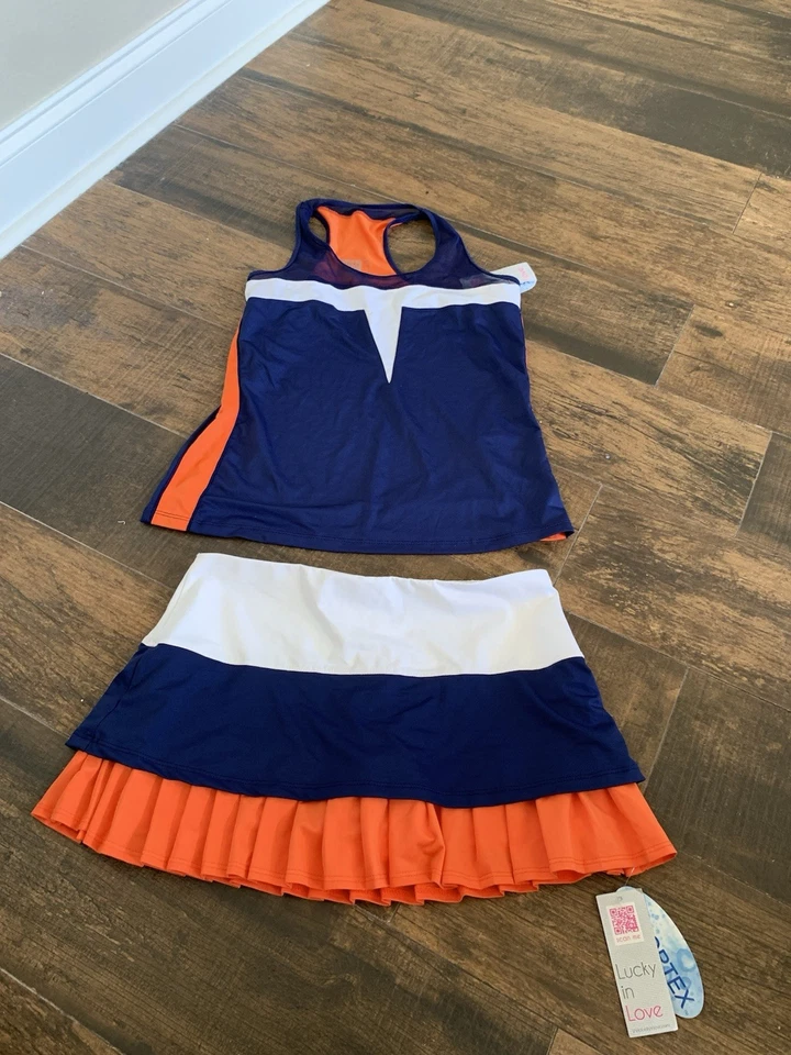 ¡Juego de falda y camiseta sin mangas de tenis Lucky In Love azul y naranja! ¡NUEVO CON ETIQUETAS! Foto 1 de 4