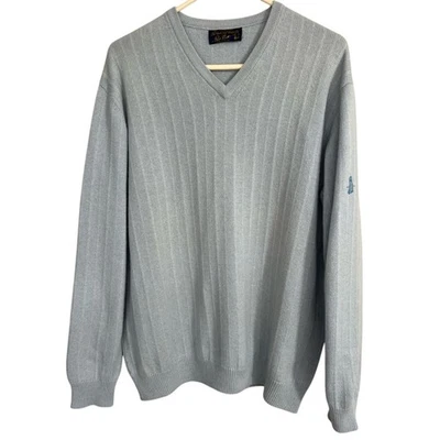 Old Head Golf Peter Scott Herren türkis blau 100% Kaschmir V-Ausschnitt Sweater Pullover - Bild 1 von 4