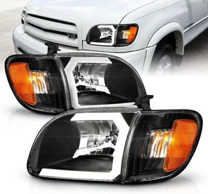 Black LED C Bar Headlights For 2000-2004 Toyota Tundra Regular & Access Cab - Picture 1 of 8